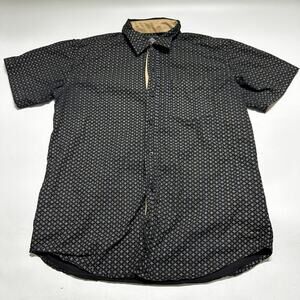 Denim Culture Shirt Men XL Blue Black Tan Short Sleeve Button Up MISSING BUTTON